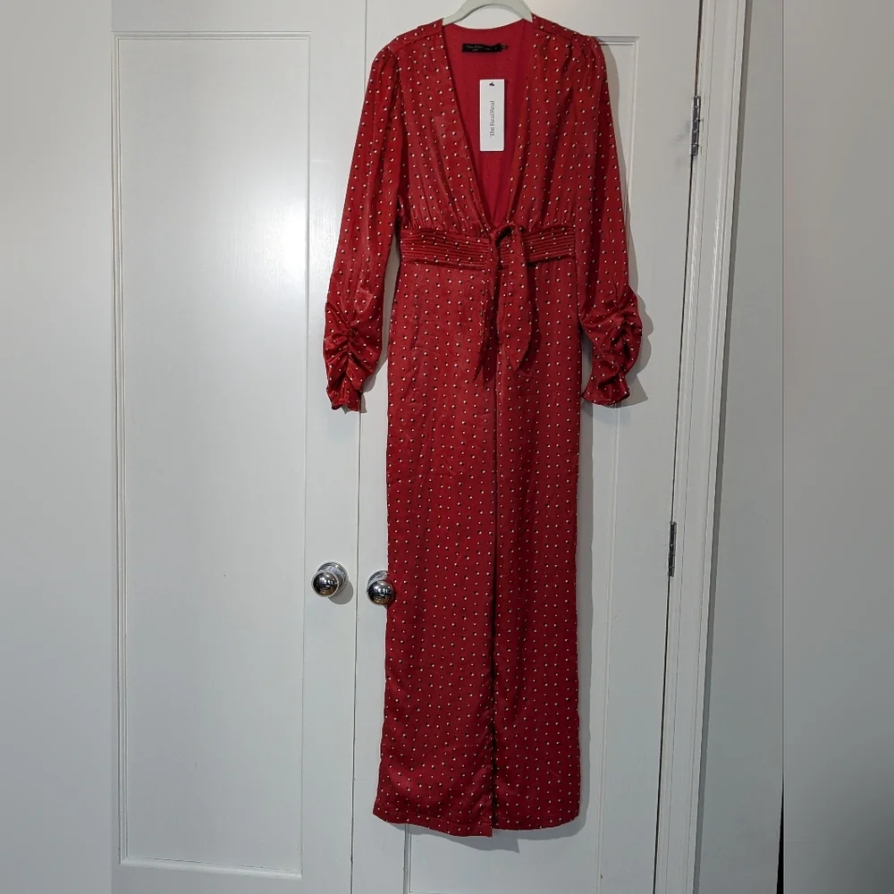 NWT House Of Harlow 1960 Dotted Jumpsuit Red Sz S - Picture 1 of 15